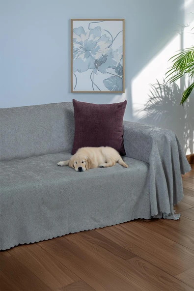 Jakarlı Şönil Koltuk Örtüsü  | Çekyat Örtüsü | Koltuk Şalı 175x350 Kaymaz Bulut ürün görseli 1