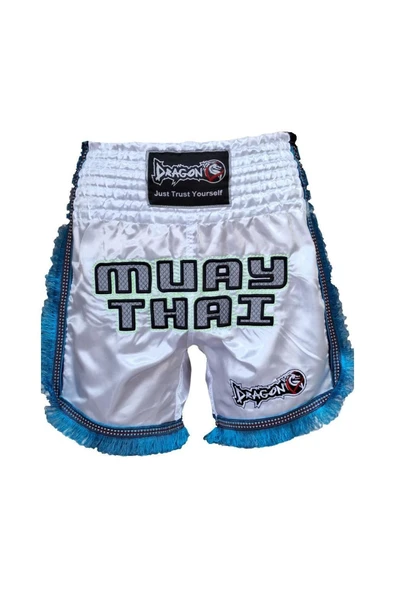 DragonDo MT3020 Apache Muaythai Şort Beyaz Püsküllü Muay Thai Şortu ürün görseli 1