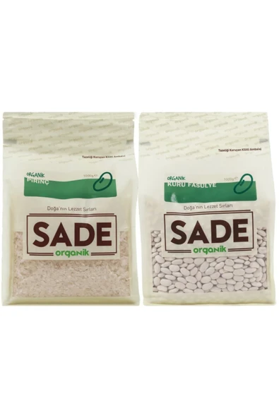 Sade Organik Organik Pirinç 1000gr + Organik Kuru Fasulye 1000gr ürün görseli 1
