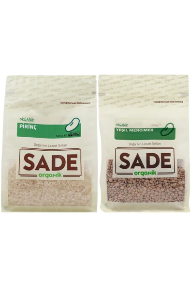 Sade Organik Organik Pirinç 500gr + Organik Yeşil Mercimek 500gr ürün görseli 1