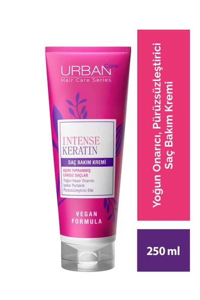Urban Care Intense & Keratin Aşırı Yıpranmış ve Cansız Saçlara Özel Saç Bakım Kremi-250ml-vegan ürün görseli 1