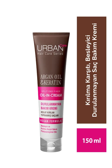 Urban Care Argan Oil & Keratin Kolay Kırılan Yıpranmış Saçlara Özel Durulanmayan Bakım Kremi -vegan-150ml ürün görseli 1