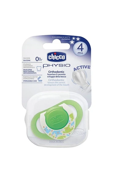 Chicco Physio Orthodontic Gece Silikon Emzik 4M+ Yeşil ürün görseli 1