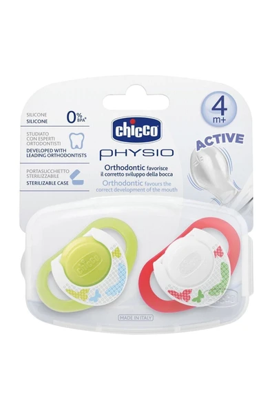 Chicco Physio Orthodontic Silikon Emzik Kutulu 4m+ 2li Yeşil ürün görseli 1
