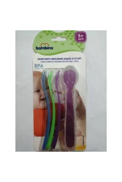 Bambino Uzun Saplı Beslenme Kaşığı 4'lü Set P6105 ürün görseli 1