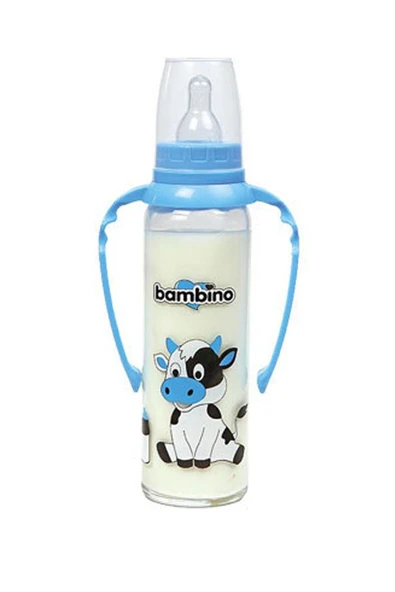 Bambino Mavi Kulplu Cam Biberon 225Ml 8691491100168 ürün görseli 1