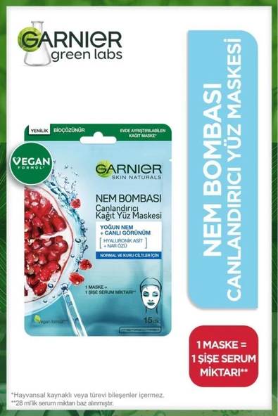 Garnier Nem Bombası Canlandırıcı Kağıt Maske 28 gr ürün görseli 1