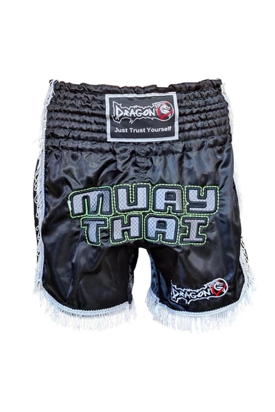 DragonDo MT3020 Apache Muaythai Şortu Siyah Püsküllü Şort Nakışlı Muay Thai Şortu ürün görseli 1