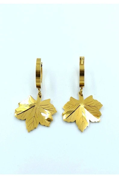 Gold Renk Yaprak Figürlü Çelik Küpe ürün görseli 1