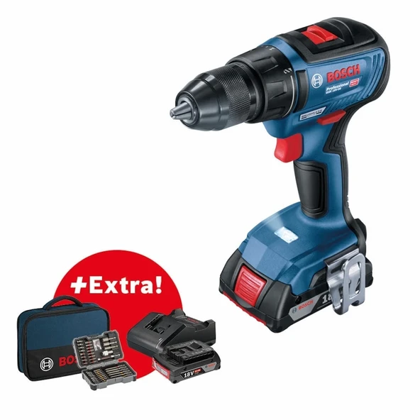 Bosch Professional GSR 18V-50 2x 2.0 Ah Delme/Vidalama Makinesi + 43 Parça Set + Çanta - 06019H5004 ürün görseli 1