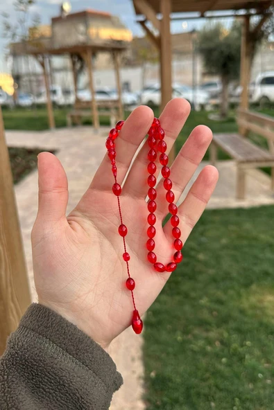 Usta İşi Düz Kırmızı Küçük Boy Ateş Kehribar Tesbih ürün görseli 1
