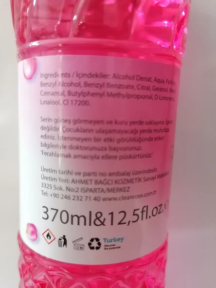 CleanRose Gül Kolonyası 370ml ürün görseli 1