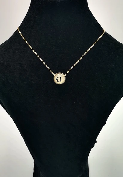 Gold Renk Küçük Boy Kararmaz ''Ü'' Harfli Kolye ürün görseli 1