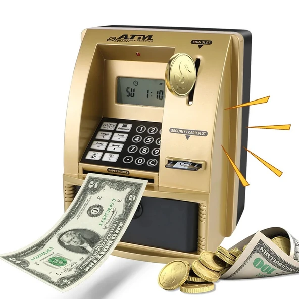 Monozone Şifreli Kumbara ATM Şekilli Eğitici Hesap Makinesi Sesli Komut LCD Ekran Saat Takvim Alarm ürün görseli 1