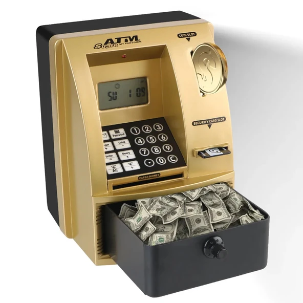 TechTic LCD Ekran ATM Şifreli Kumbara Kağıt Demir Para Girişli Kartlı Sesli Yönlendirme Takvim Saat ürün görseli 1