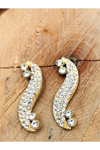 Gold Renk Taşlı Sallantılı Küpe ürün görseli 1