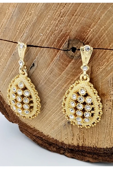 Gold Renk Taşlı Yuvarlak Küpe ürün görseli 1