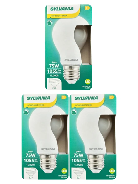 (3 Adet) Sylvania 9W (75W) 2700K (Sarı Işık) Dim Edilebilir E27 Duylu (Kalın Duy) Soft Led Ampul ürün görseli 1