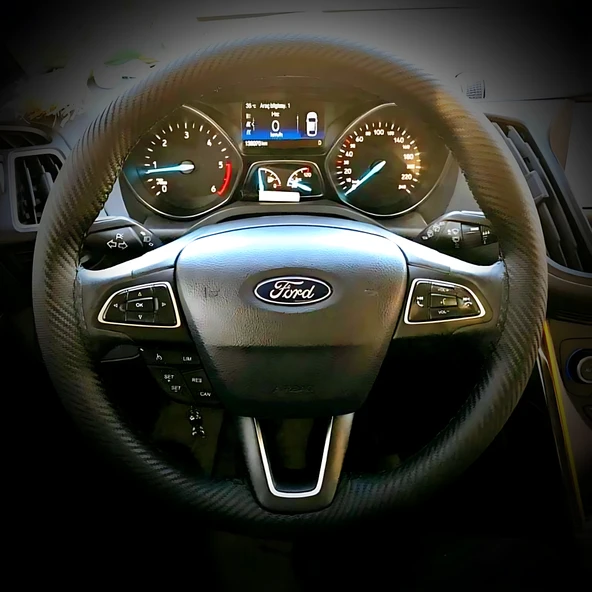 DİKİŞLİ DİREKSİYON KILIFI KARBON DERİ SİYAH DİKİŞLİ FORD FOCUS SADECE FOTODAKİ DİREKSİYON İÇİN ürün görseli 1