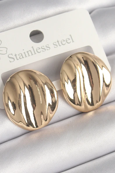 Pirinç Gold Renk İşlemeli Daire Plaka Model Kadın Küpe TJ-BKP10249 ürün görseli 1
