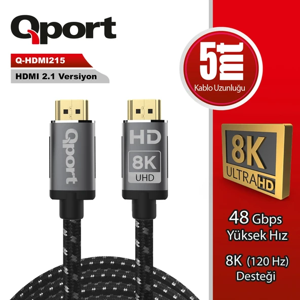 QPORT Q-HDMI215 HDMI 2.1V 8K ALTIN UÇLU KABLO 5 MT KABLO ürün görseli 1