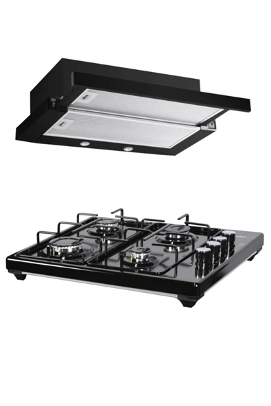 Luxell Siyah Aspiratörlü Set Üstü Ocaklı Takım (Ds6-905  Aspiratör + Lx-420f  Ocak) ürün görseli 1