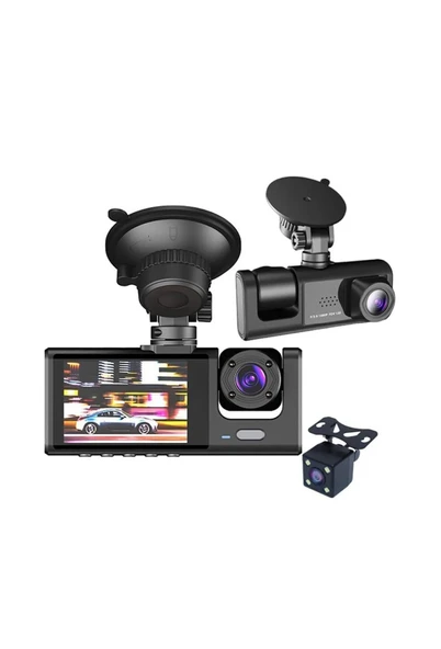 Qasul Araç Içi Kamera 3 Kameralı (Yol + Araç Içi+ Arka) Fhd Video Kayıt Mikrofonlu ürün görseli 1