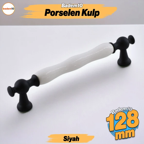 Aruh Porselen Siyah Kulp 128 mm Mobilya Çekmece Mutfak Dolabı Dolap Kapak Kulpları Kulb Kulpu ürün görseli 1