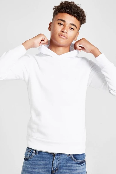 Beyaz Çocuk Basic Kapşonlu Sweatshirt ürün görseli 1
