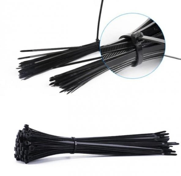 Çetsan 4,8x200 Siyah 20cm Kablo Bağı Plastik Cırt Kelepçe Toplayıcı-100 Adet ürün görseli 1