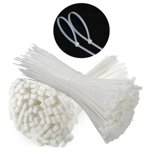 Çetsan 3,6x200 Beyaz Kablo Bağı 20cm Plastik Cırt Kelepçe Toplayıcı-100 Adet ürün görseli 1