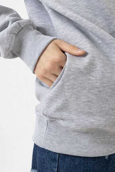 Grimelanj Kadın Basic Kapşonlu Sweatshirt - Resim 2