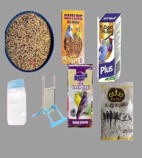 Muhabbet kuşu besleme seti( Muh. Yemi Açık 2 kg+ Salıngaç+Kuş vitamini+Kuş mineral taş) ürün görseli 1