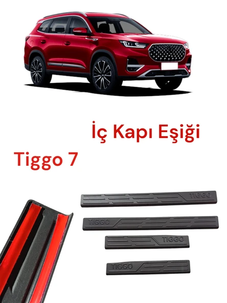 Chery Tiggo 7 Plasik Yapışkanlı Araba Kapı Eşiği 4'lü Siyah ürün görseli 1