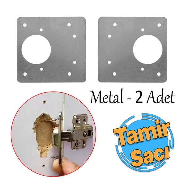 Dolap Kapak Taş Menteşe Tamir Sacı Nobel Pratik Onarım Kiti Yuva Saçı Tablası 8x8.5 cm 1 Çift ürün görseli 1