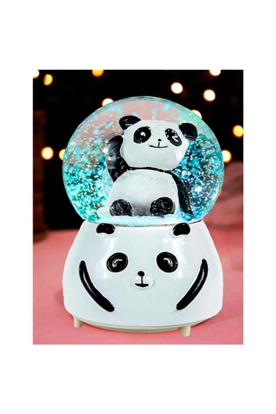 Sevimli Panda Renk Değiştiren Işıklı Müzikli Kar Taneli Orta Boy Kar Küresi ürün görseli 1