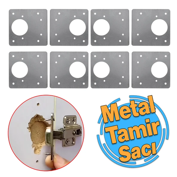 Dolap Kapak Taş Menteşe Tamir Sacı Nobel Pratik Onarım Kiti Yuva Saçı Tablası 8x8.5 cm 8 Adet ürün görseli 1
