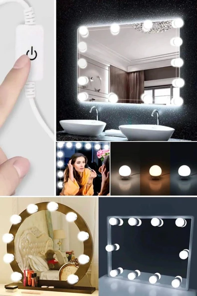 Nostalji Hollywood Tarzı 10'lu Makyaj Aynası Lambası 3 mod Led Işıklı Lamba Usb ürün görseli 1