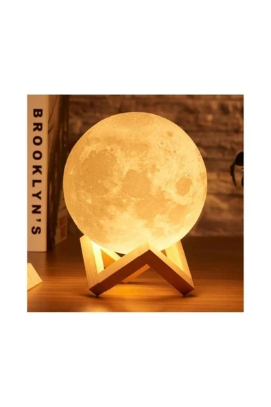 Dolunay Ay 3d Işıklı Standlı Pilli Dekoratif Gece Lambası Hediyelik Küre Led 12 CM ürün görseli 1