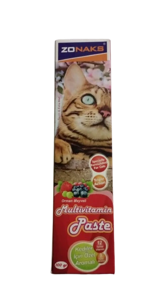 Zonax KEDİLER İÇİN ÖZEL AROMALI MULTİVİTAMİN PASTA 12 VİTAMİN - 9 MİNERAL 100 GR (ORMAN MEYVELİ) ürün görseli 1