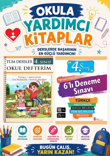 Ata 4.Sınıf Okula Yardımcı Tüm Dersler Okul Defterim- 6 lı Deneme Sınavı ürün görseli 1