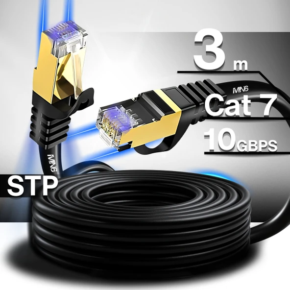 MN6 M109F Cat7 Kablo 3 Metre/Bakır Tel-50 Mikron Altın Kaplama-10gbps/STP/3 Metre Cat7 Ethernet Kablosu ürün görseli 1