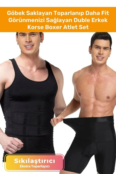 Özel Üretim Fit Görünüm Sağlayan İnceltici Rahat Atlet Ve Boxer İnceltici Erkek Korse 2'li Set ürün görseli 1