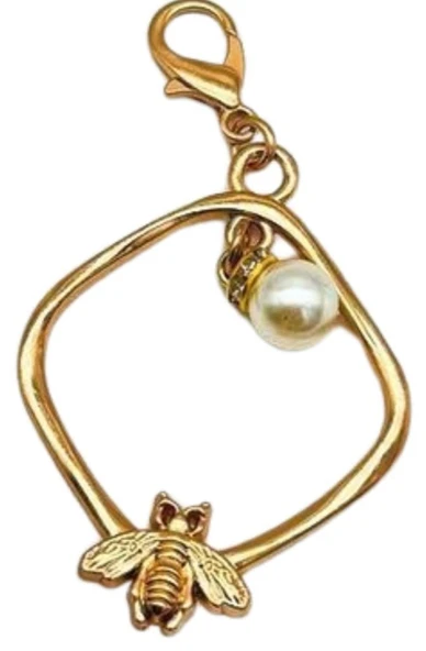 Angel Çanta Aksesuar Light Gold Renk Çanta Süsü (Kare  Arılı İncili) ürün görseli 1