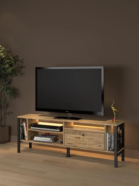 Lotus Led Işıklı Özel Tasarım Metal Ayaklı Minifiksli Tv Ünitesi - Tv Sehpası 140 Cm ürün görseli 1