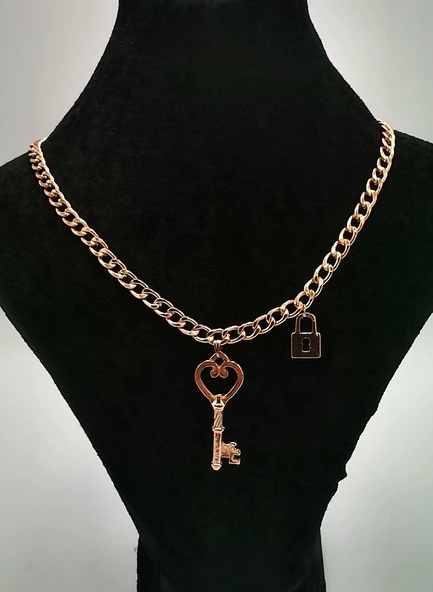 Rose Gold Renk Zincirli Figürlü Lüks Kararmaz Kolye ürün görseli 1