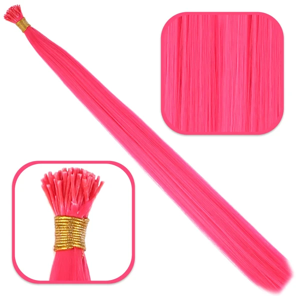Fiber Sentetik Boncuk Kaynaklık Renkli Saç - Koyu Pembe - 100 Adet ürün görseli 1