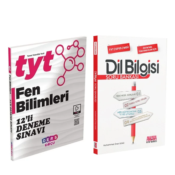 Ders Koçu TYT Fen Bilimleri 12 li Deneme ve AKM Dil Bilgisi Soru Bankası Seti 2 Kitap ürün görseli 1