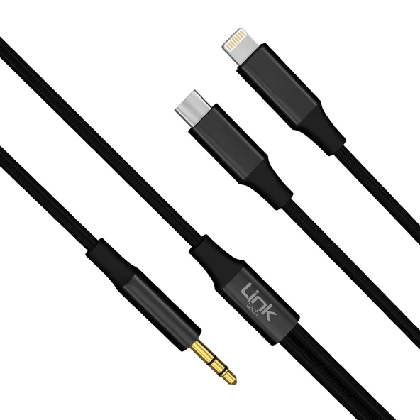 LinkTech A204 Type-C + Lightning - 3.5mm AUX Kablo 1.20mt Siyah - Resim 2