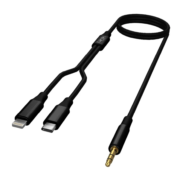 LinkTech A204 Type-C + Lightning - 3.5mm AUX Kablo 1.20mt Siyah - Resim 3